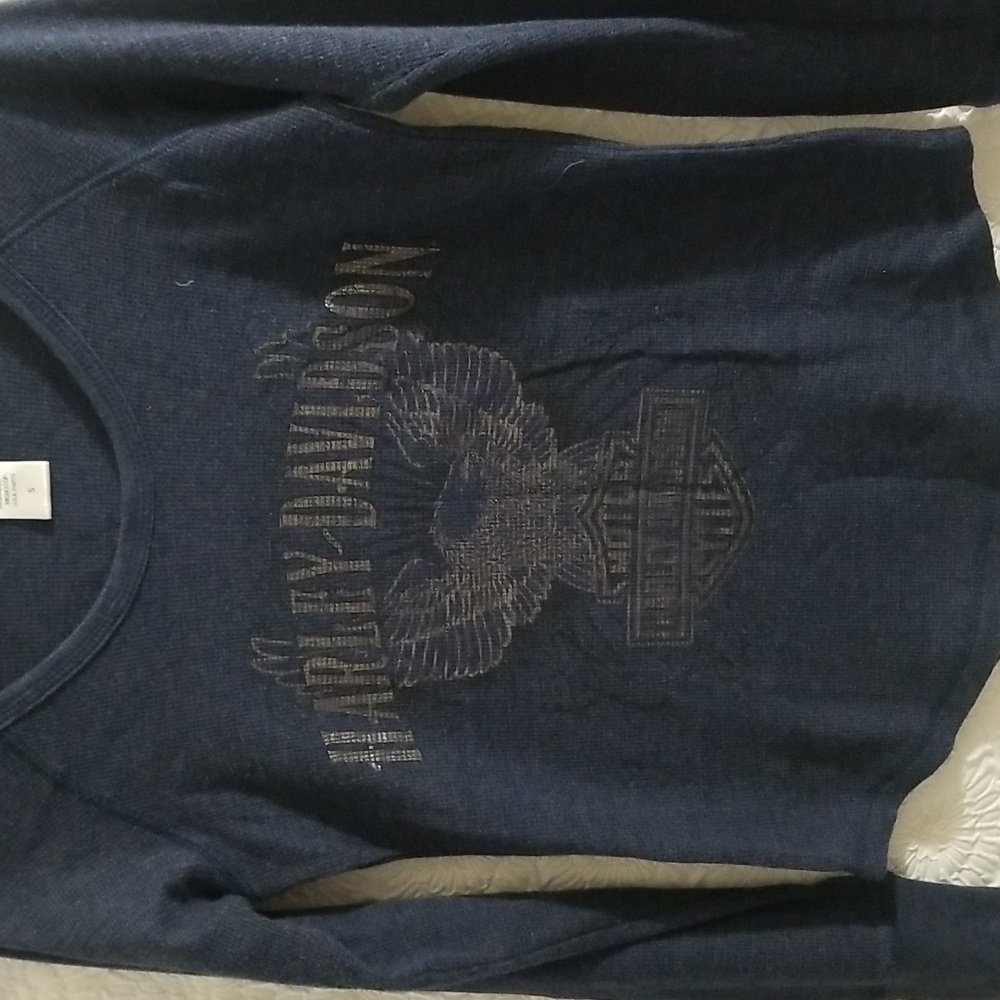 Harley Davidson L/S Blue and Metallic Top Sz Small - Picture 2 of 7